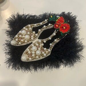 Cosmetic or purse bag Embellished Pearl & Crystal Pointed Flats